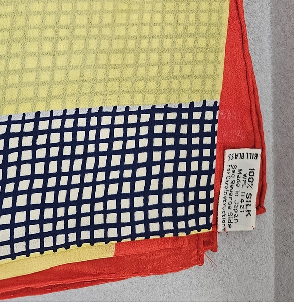 Bill Blass Red and Yellow Checkered Scarf 100% Silk Handrolled - Picture 3 of 6